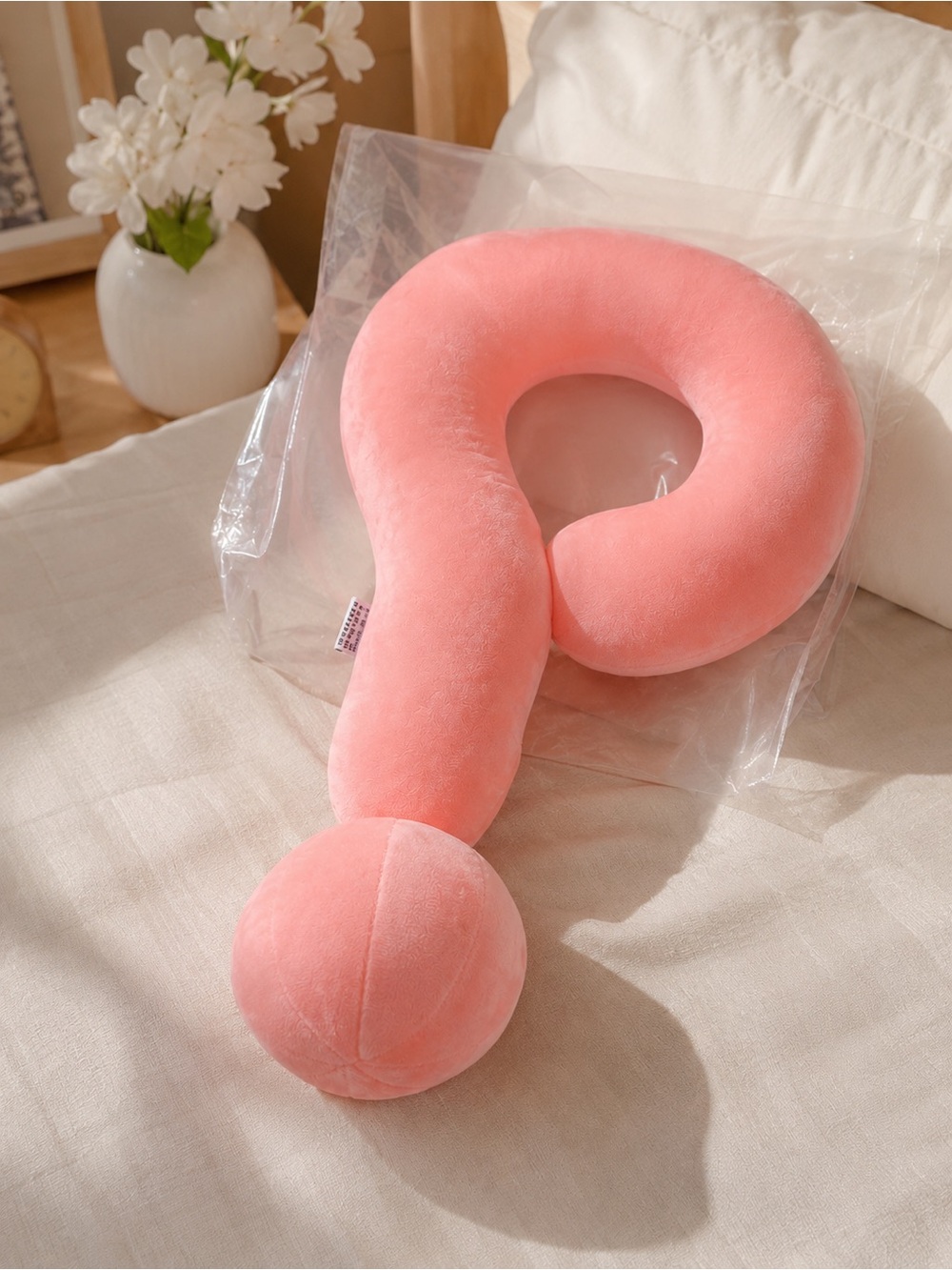 Plush Question Mark Neck Pillow - Soft Coral Pink
